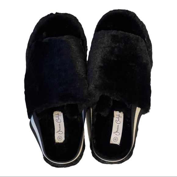 Jessica Carlyle Faux Fur Sling-Back Sandals Black Buckle Furry Open-Toe Sz 11 - Picture 4 of 6